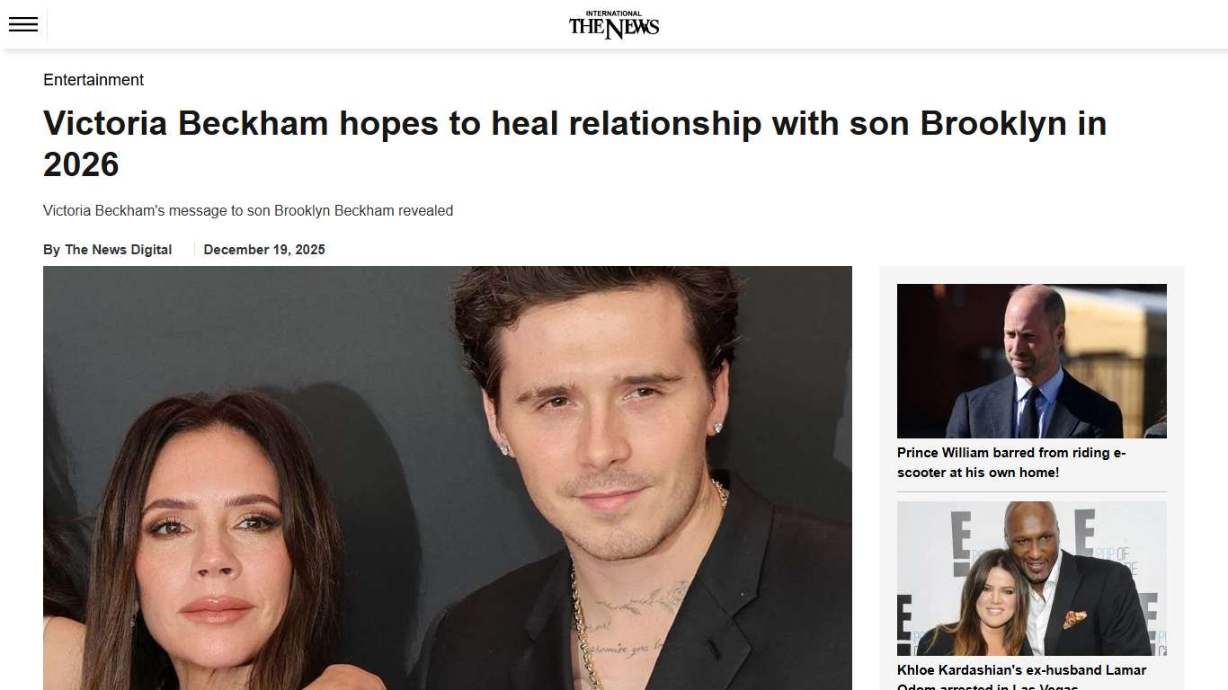 Victoria Beckham hopes to heal relationship with son Brooklyn in 2026